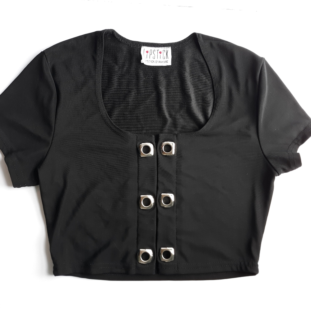 Vintage Black Crop Top 80's/90's Lipstick Size M